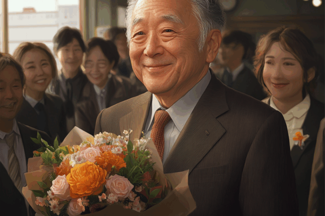 退職を祝われる老人