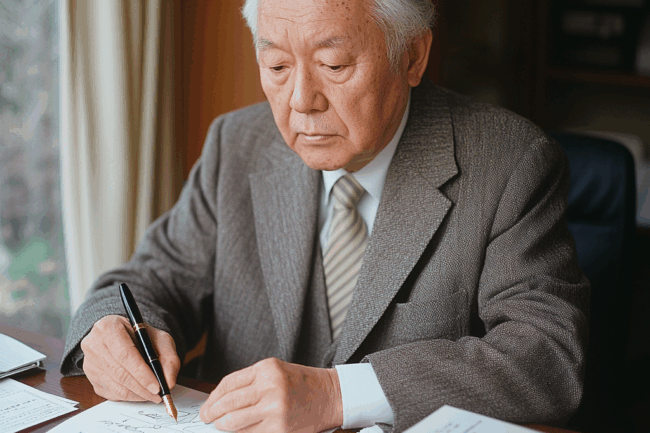 遺言を書く老人