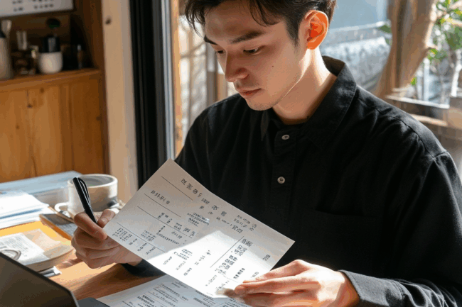 u8922936522_A_Japanese_sole_proprietor_holding_a_printed_invo_1d7483a1-0a23-4909-bb7b-dd0b11f9cf04_3