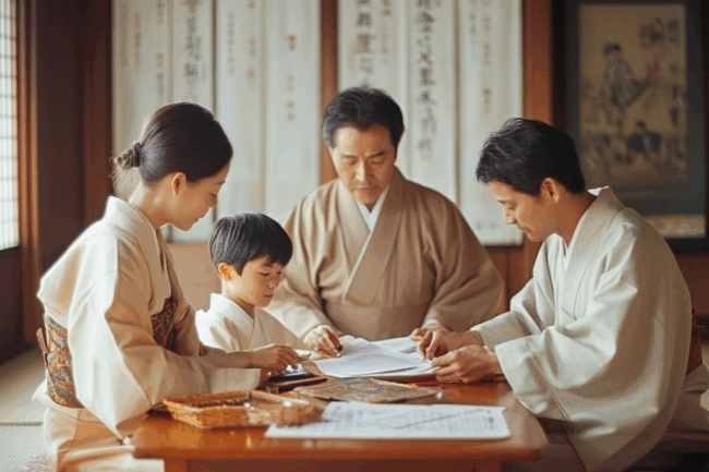 u8922936522_Japanese_family_sitting_around_a_low_table_in_a_t_0936686f-b2af-480c-a2c4-78b00d217467_2