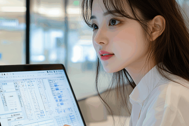 インボイスをPCでみる女性