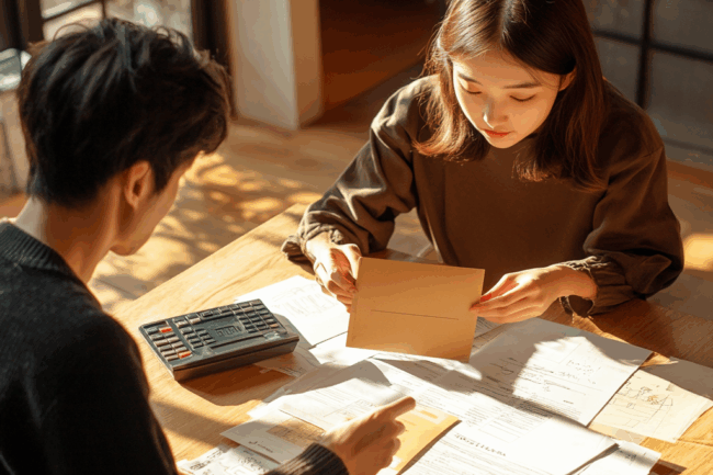 u8922936522_Japanese_parent_handing_an_envelope_to_adult_chil_244c761c-5510-4084-b729-e2412c7f22ea_0