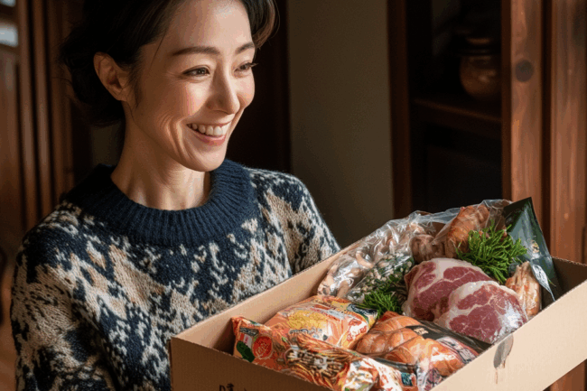 u8922936522_Japanese_woman_receiving_a_package_of_local_speci_ebb44cf7-bfeb-4cf8-91b2-62b654a6e3df_0