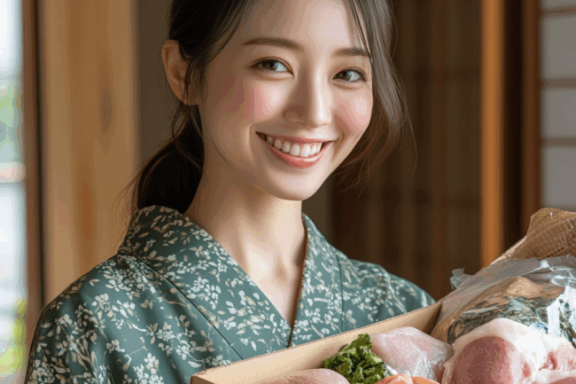 u8922936522_Japanese_woman_receiving_a_package_of_local_speci_ebb44cf7-bfeb-4cf8-91b2-62b654a6e3df_3