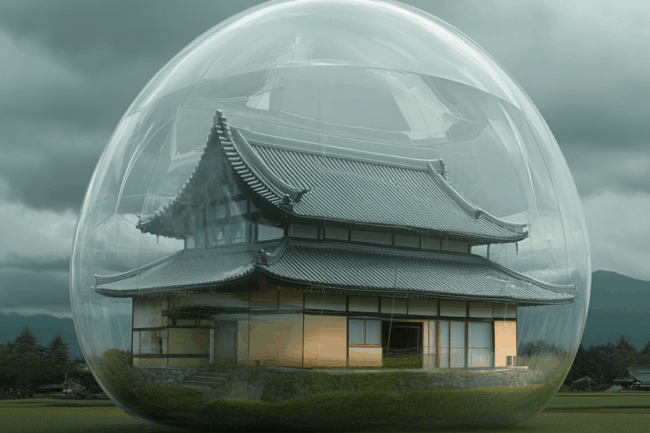 u8922936522_Traditional_Japanese_house_protected_under_a_tran_e0415454-d651-406c-aad3-d804c1f77c02_2