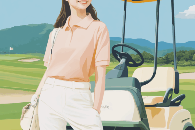 u8922936522_smiling_Japanese_woman_golfer_standing_next_to_a__671845d3-134c-42cc-9e8d-62e28210f8c7_2