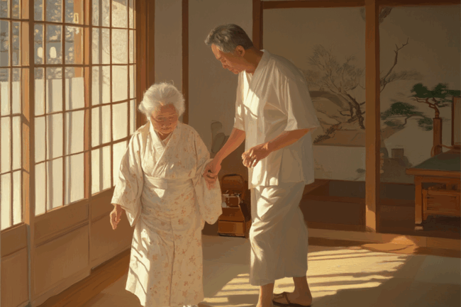 母を介護する男性