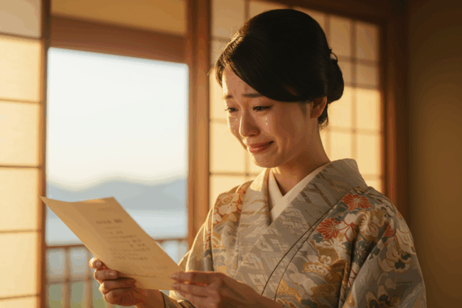 泣きながらほほえむ妻